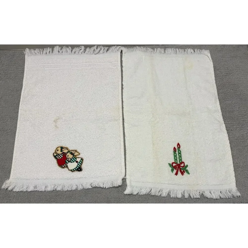 Cannon Christmas Towel Lot of 9 Hand Washcloth Oven Hang Vintage Cotton